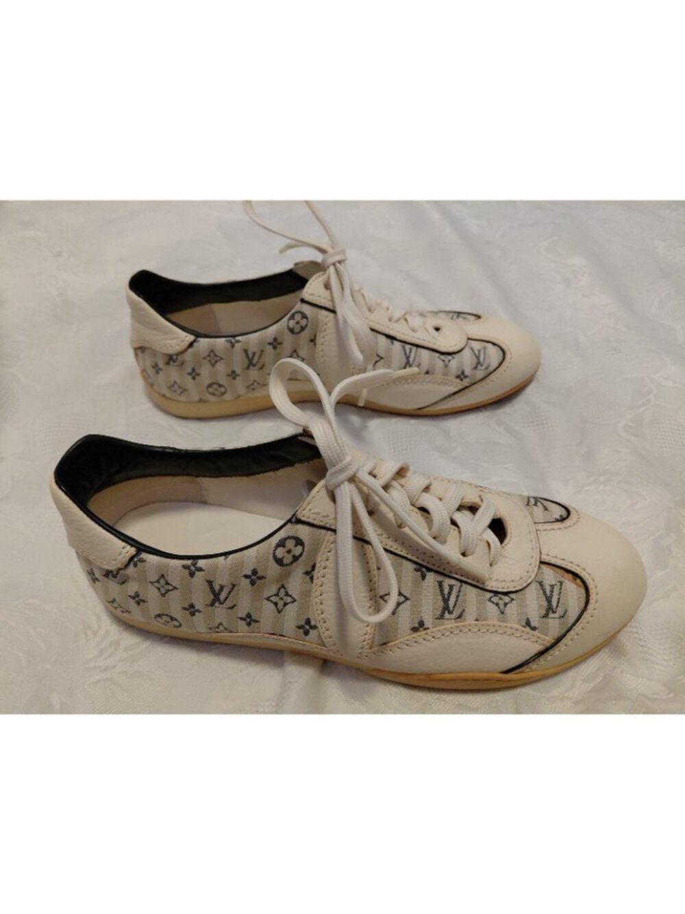 Louis Vuitton Sneakers Monogram Canvas & Leather Striped Ivory 36.5 - Picture 4 of 16